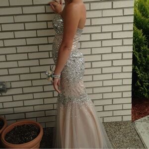 Elegant Silver and Champagne Strapless Gown